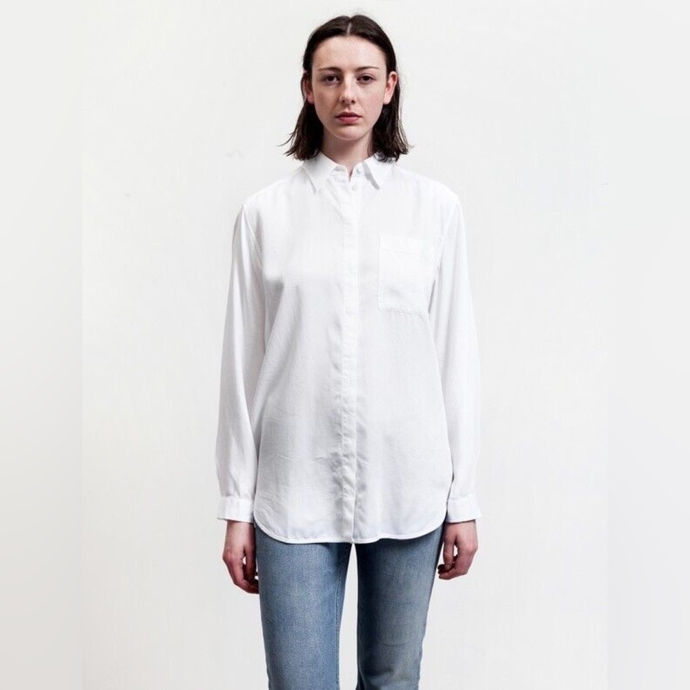 Acne Studios “Addle” Fluid Denim Oversized Lyocell Shirt White Blouse Sz 36 / S
